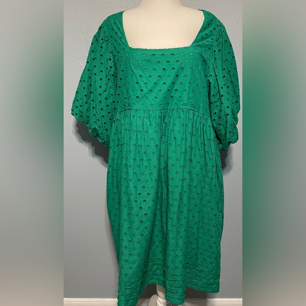 Adrift Emerald Green Eyelet Swing Dress Babydoll Boho Prairie Western Fairy 2XL